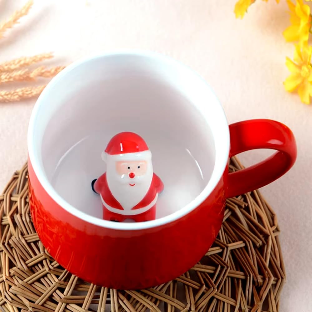 FAM Christmas Mugs - 3D Santa Inside Ceramic Christmas Mugs For Tea/Coffee/Hot Chocolate – Santa Claus Xmas Gift for Women, Men, Colleagues, Friends and Family