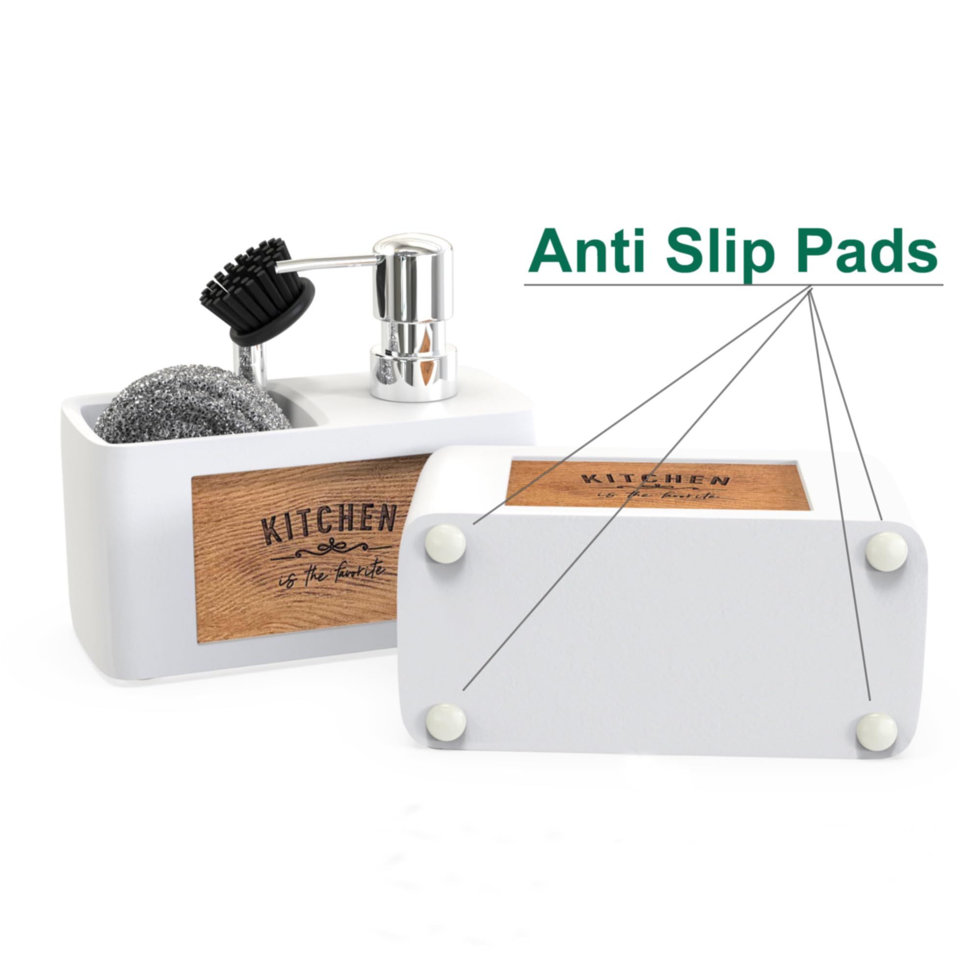 CHILL HOUSE Porta Sapone Cucina Bianco - Dispenser Sapone Cucina con Porta Spugna - Dosatore Sapone Cucina - Dosatore Detersivo Piatti - Soap Dispenser - Portasapone Cucina - Dispenser Sapone Liquido