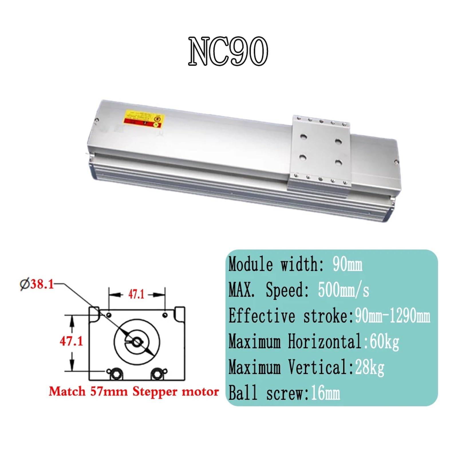 Podwójna prowadnica liniowa NC90 do elektrycznego stołu przesuwnego ze śrubą SFU1605/1610 (wspornik silnika 57, SFU1610-490mm)