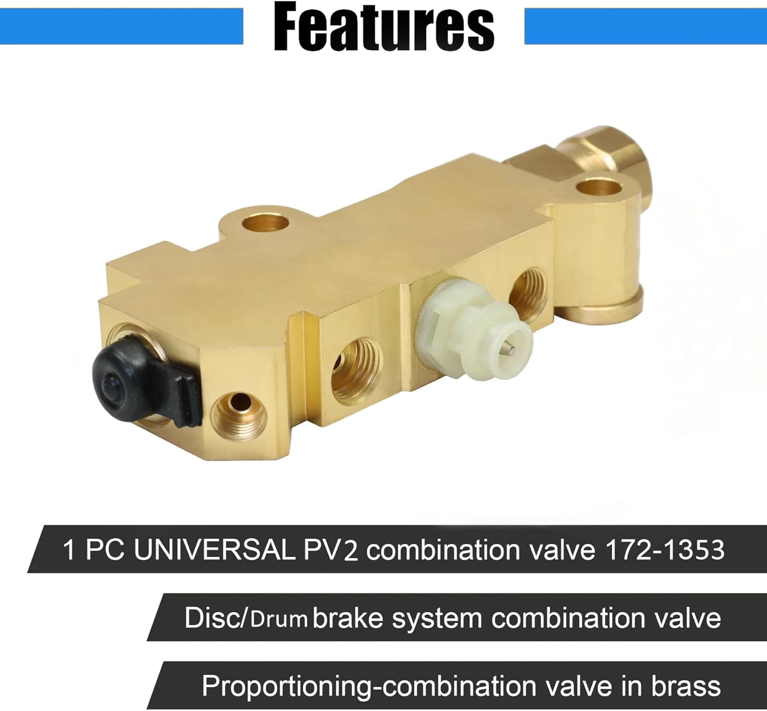 PV2 Brass Brake Proportioning Valve Disc/Drum Disc Front Drum Rear for Chevy Classic Car & Truck, Replace Part 172-1353