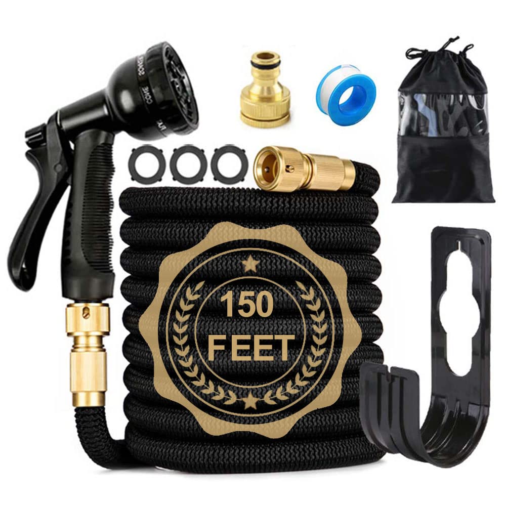 Garden Hose, Portable Expandable Garden Hose 45M(150Ft) with 8 Modes, Multifunctional 3 Times Expanding Hosepipe kit Set with Spray Gun/Nozzles/Solid Brass/Reels/Connector for Garden Car Vehicle Pool