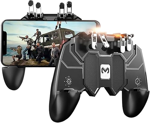 Controlador de juego móvil, actualización Controlador de teléfono Gamepad con disparador L1R1 de 6 dedos para disparador sensible y controlador de