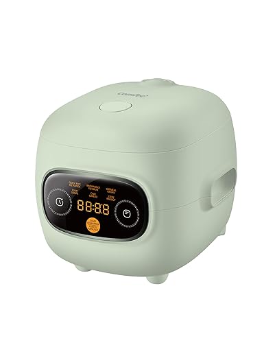 COMFEE' Mini Rice Cooker 4 Cups Cooked/2 Cups Uncooked, Portable Non-Stick rice maker, 24 hours Timer Delay, 6 Functions, Fast Cooker, Brown Rice, Oatmeal, Sage Green Color - 4 Cups Cooked/2 Cups Uncooked