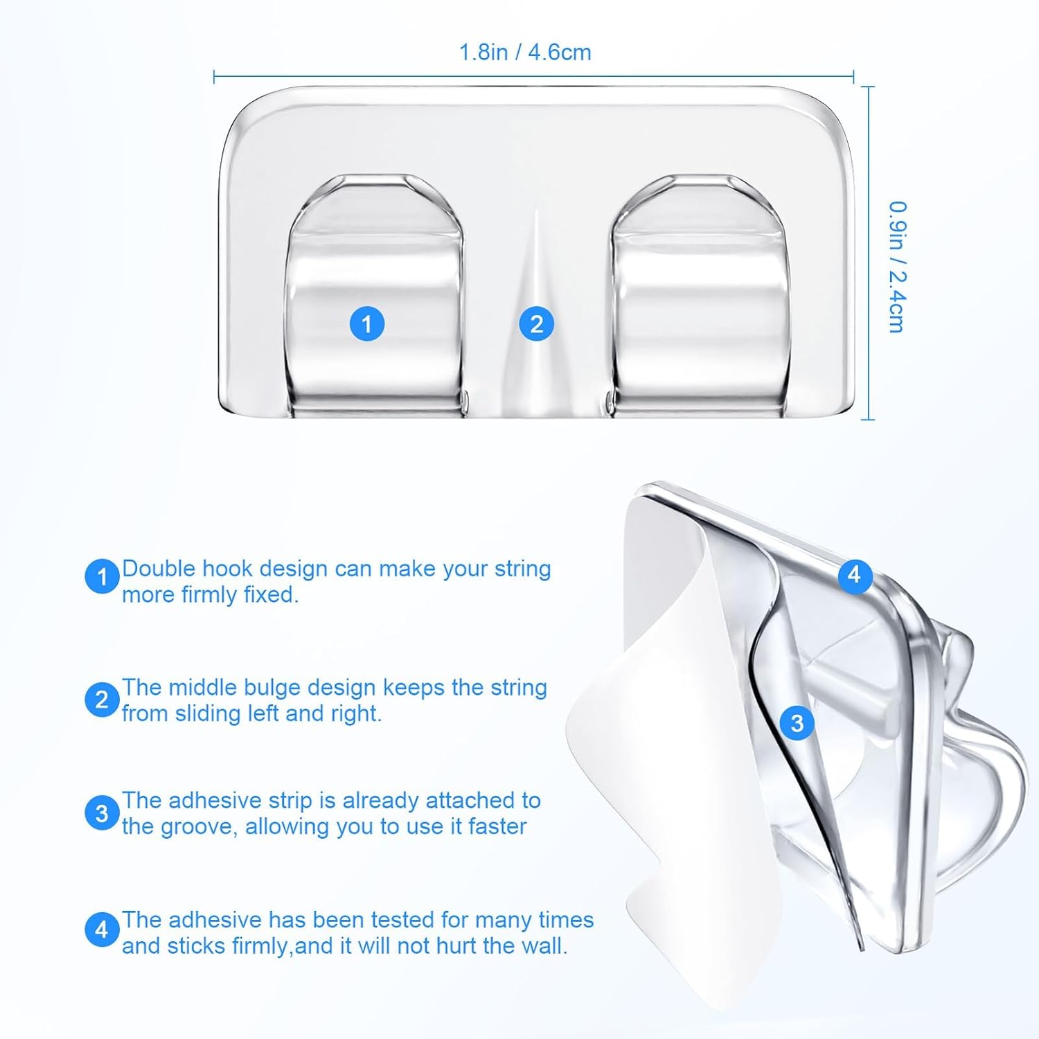 30Pcs Hooks for Outdoor String Lights, Heavy Duty Cable Clips with Waterproof Adhesive Strips, Tool-Free Installation, No Damage, for Christmas Lights and Garden Balcony Decorations