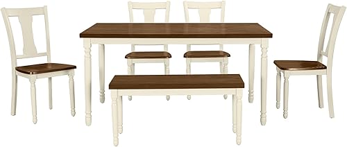 Miniatura 9 de LUMISOL Juego de mesa de comedor de 6 piezas con banco, juego de mesa de cocina rectangular de granja para comedor, mesa de comedor y juego de 4