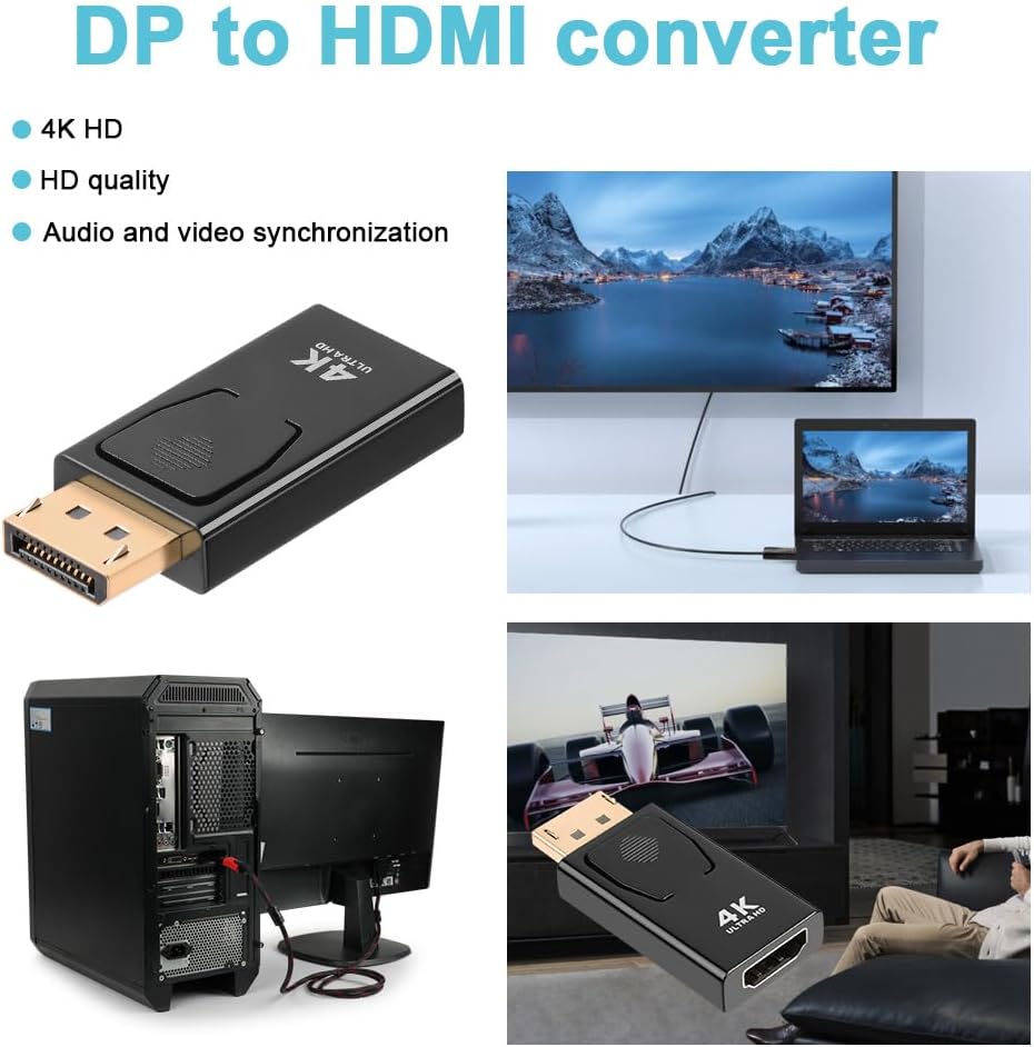 AXFEE Adapter DisplayPort na HDMI konwerter 4K DP na HDMI obsługuje HDTV projektor monitor komputer stacjonarny laptop