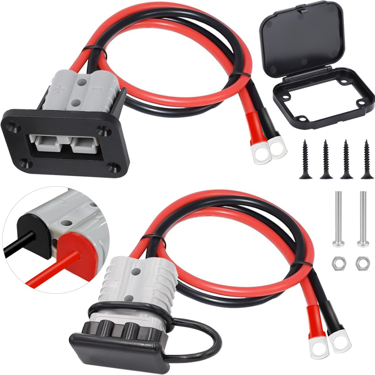 Batterieanschluss 50A 600V Akku Steckverbinder Schnellanschluss Stecker 10 AWG O-Ring 1m Kabel Ladestecker Quick Connect Batterie für Winch oder Trailer, Auto - 2er-Pack