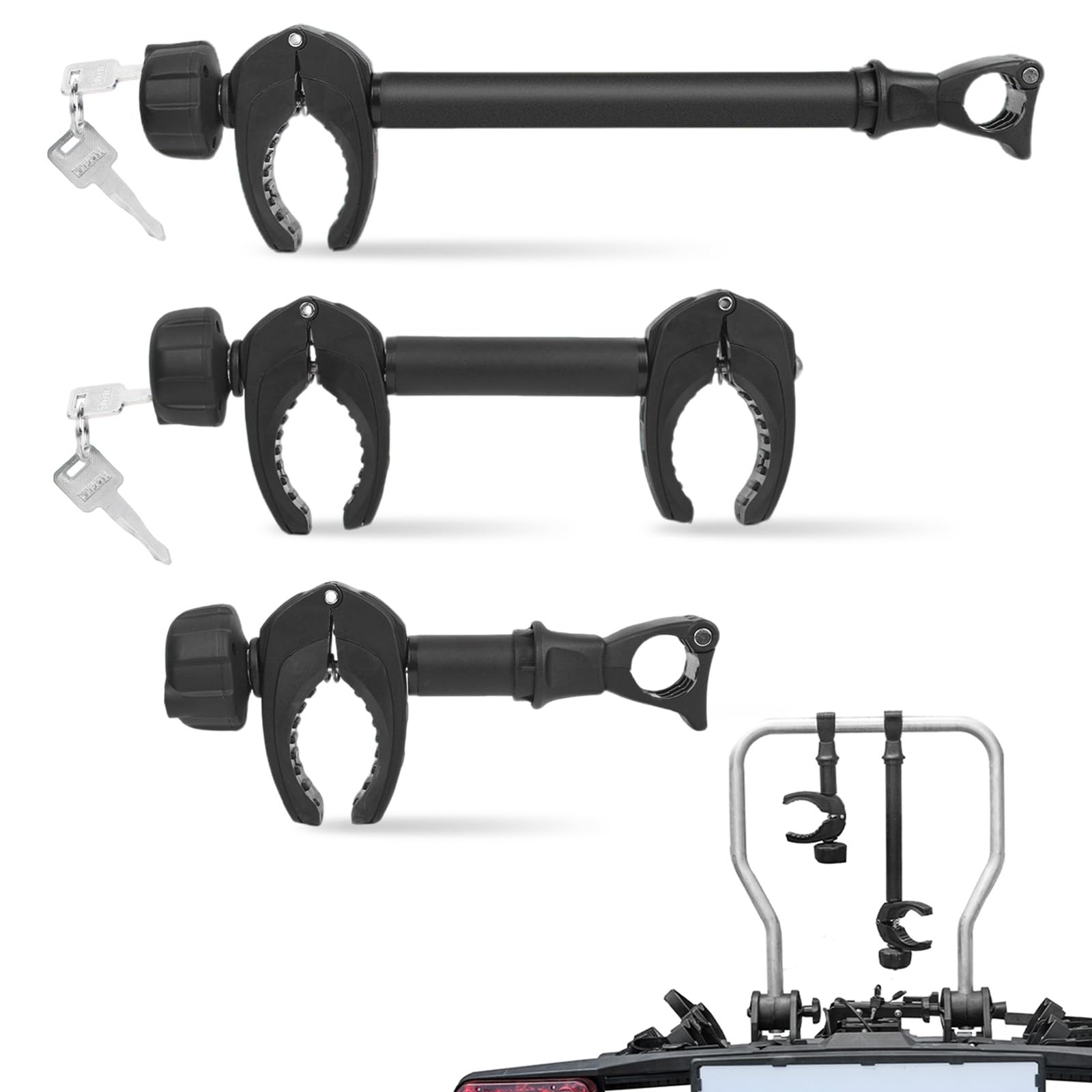 Rahmenhalter 3 Pack, Fahrradhalterung Bike Holder 3 Fahrradträger Fahrradhalter Befestigung Klemme Reisemobil Rad, abschließbar, für U-Bügelrohr, 25CM+32CM+45CM Länge