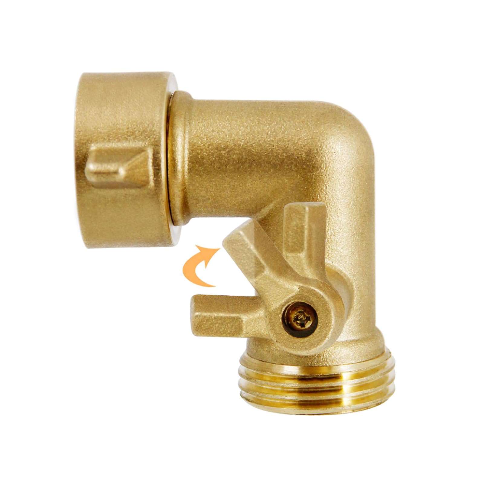 Codo de manguera de jardín de 90 grados con válvulas de cierre, conectores de manguera de agua de latón macizo de 3/4 pulgadas y accesorios, adaptador de manguera con arandelas para