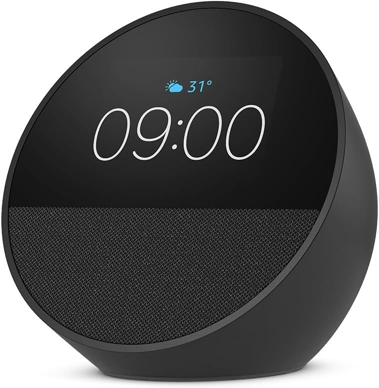 Speaker Echo Spot With Screen, Customizable Smart Clock, Big Vibrant Sound, Morning Routine Integration, Smart Home Control, Privacy Protection, Black