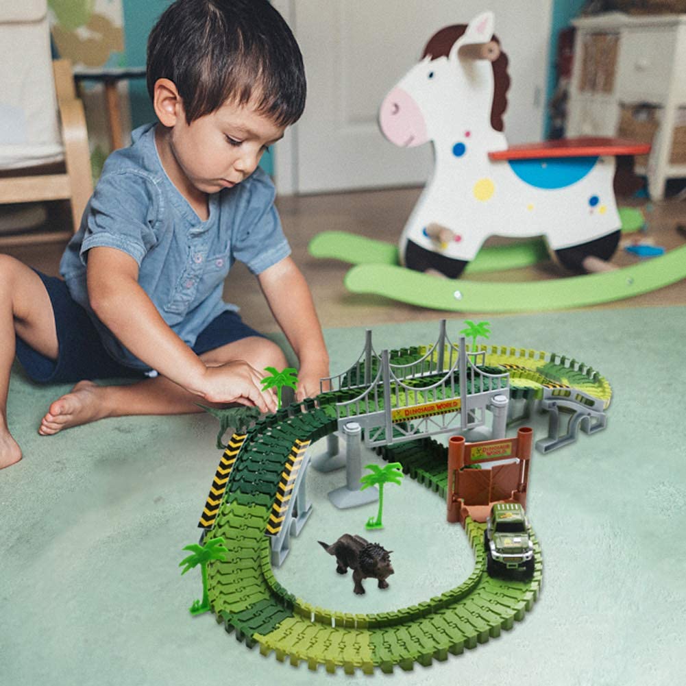 Dinosaur Toys for Boys Girls Car Race Track Flexible Dinosaur Train