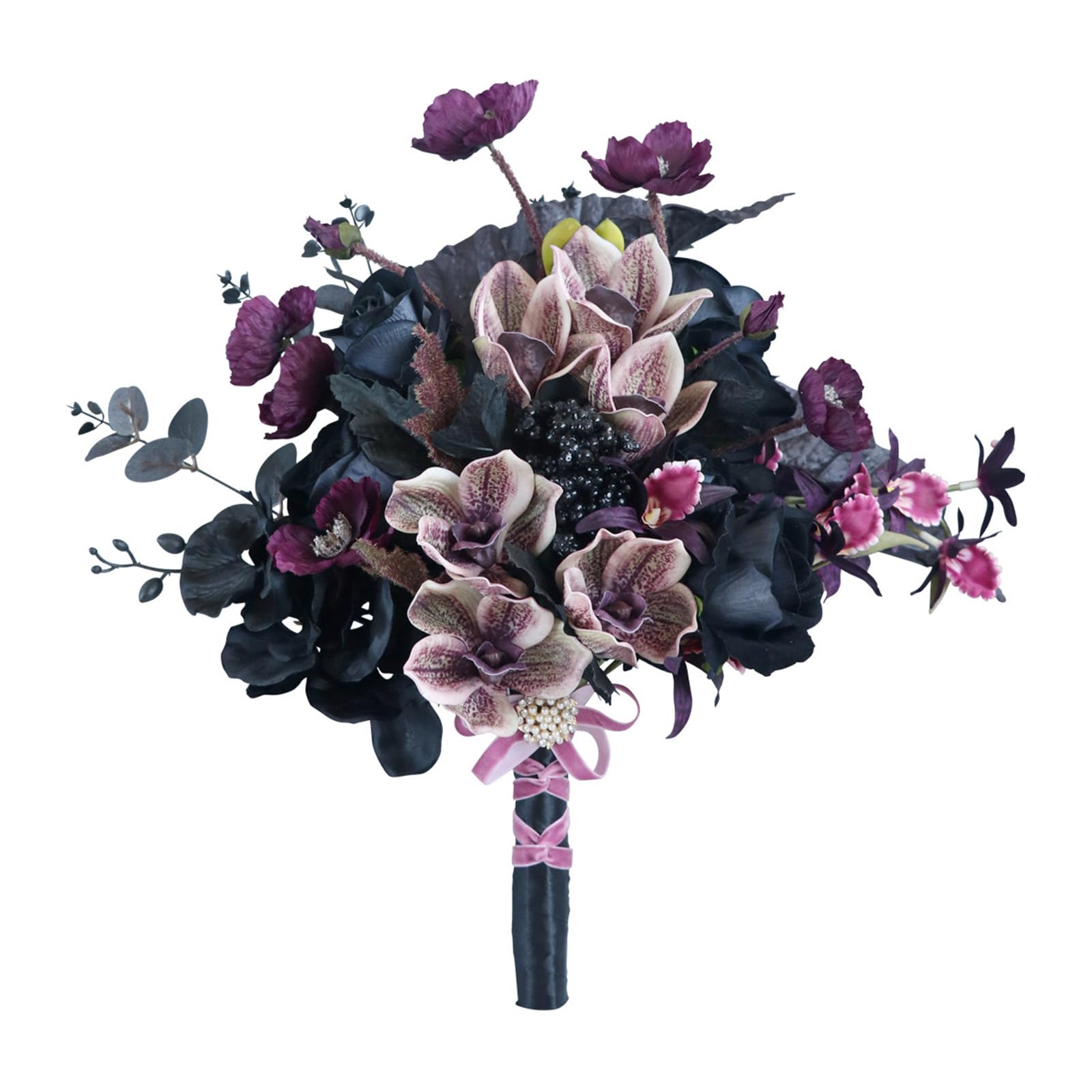 Buxuaaaa Women's Multicolor Simulation Butterfly Orchids Hand Tied Bouquet Elegant Flower Arrangement Exquisite Decor Gift Giving Butterfly Orchids Hand Tied Bouquet