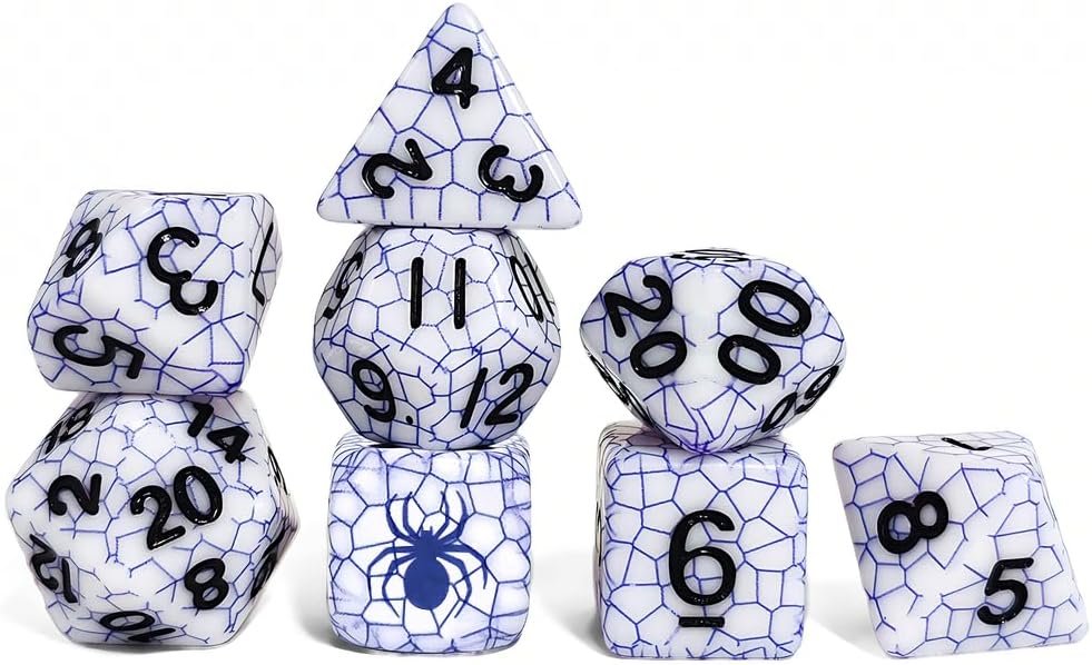 Spider Web Pattern Polyhedral Dice Set, 8 Pieces, Multiple Colors Available, DND RPG Gaming Dice with Spider Design (Red)