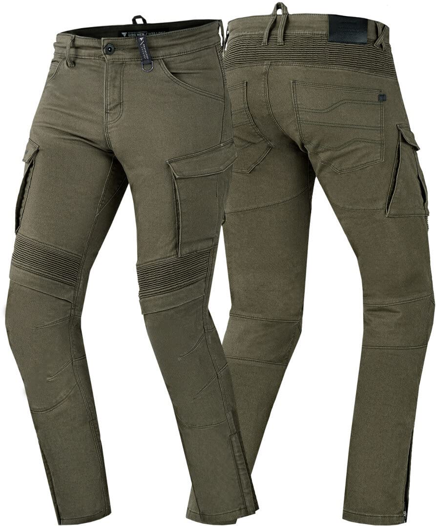 SHIMA GIRO 2.0 Motorradhose Herren - Elastische Regular Fit Cargo Biker Hose Männer mit DuraQLschicht, Knie und Hüft Protektoren, Oberschenkeltaschen (Khaki, 40)