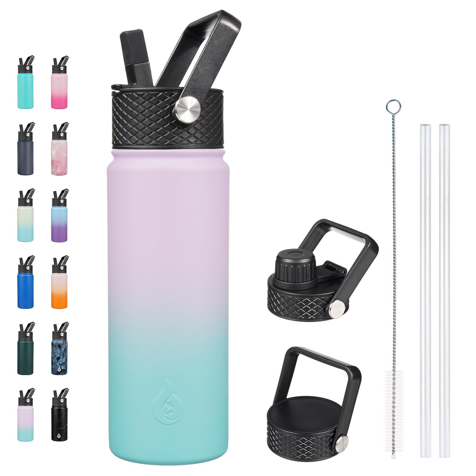 BJPKPK Insulated Water Bottles with Straw Lid 22oz Cold Hot Thermo Stainless Steel Metal Water Bottle with 3