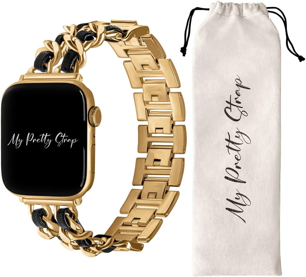 My Pretty Strap- Compatible Apple Watch Band - Stainless Steel iWatch Strap for Women -Adjustable Strap (4.3" - 5.9") - Series 1-11, SE & Ultra (38/40 41/42/44/45/49)- Gold, Rose Gold -Black&Gold