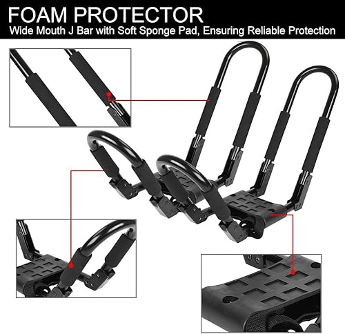 Miniatura 6 de Transportador de canoa para montaje superior en auto, universal, 2 pares, soporte de techo para lancha de kayak, para SUV, VAN, barra en J