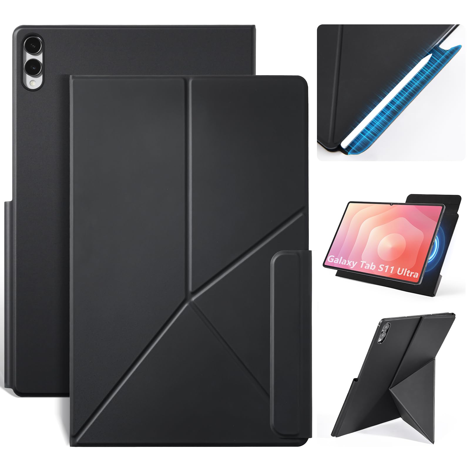 Etui do Samsung Galaxy Tab S11 Ultra 37.1 cm, magnetyczne mocowanie i uchwyt na długopis S do S11 Ultra, automatyczne budzenie/uśpienie, wiele kątów widzenia, wąska lekka obudowa kompatybilna