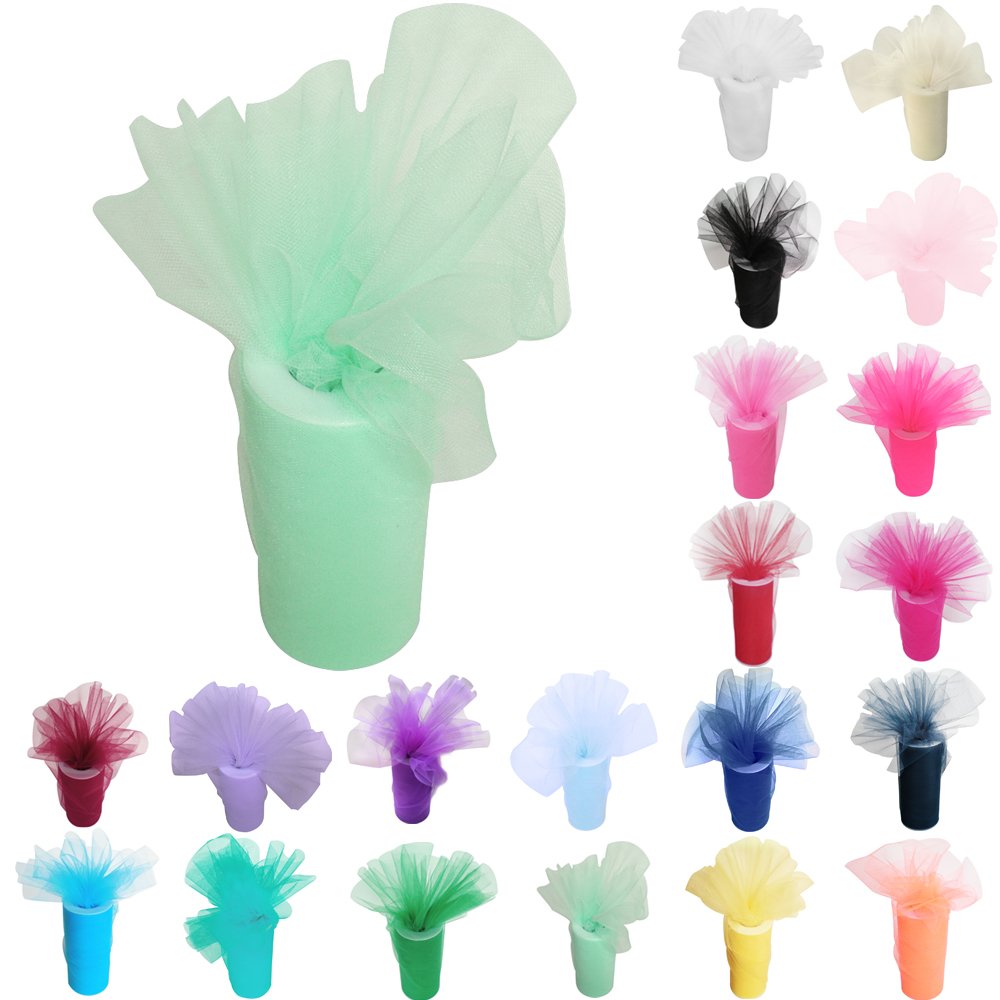 Time to Sparkle 4pcs 6inchx25 yards Tulle Roll Spool Tutu Party Birthday Wraping Crafts Bridal Bow Skirt Wedding Decor, Mint Green