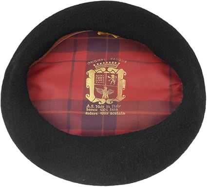 MELEGARI Baskische muts, Super Basque, Italiaans volk, Federico, 100% wol, Made in Italy, Zwart, 58