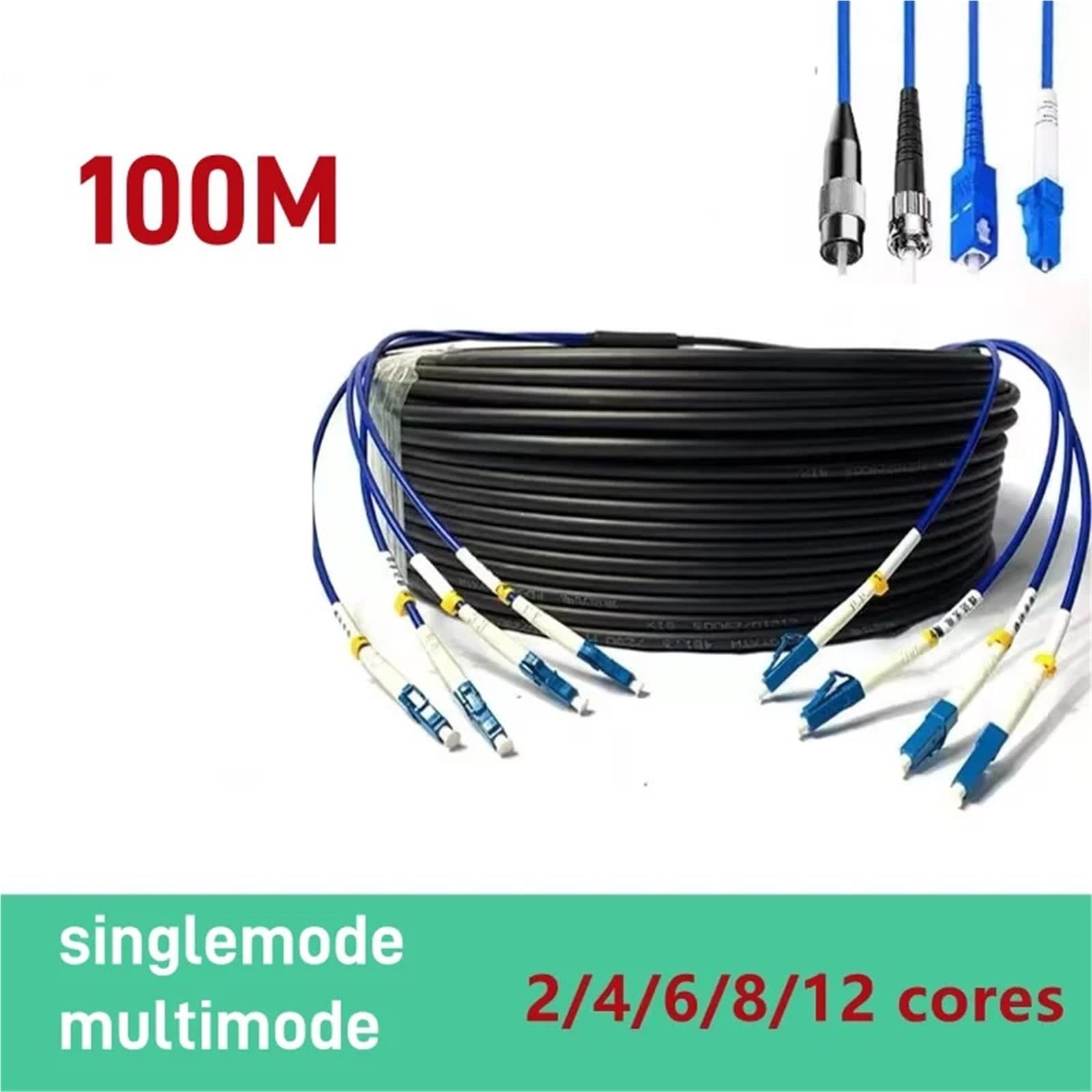 Câble de raccordement à fibre optique 100 m 2/4/6/8/12 conducteurs monomode multimode (12 conducteurs SC-SC OM2)