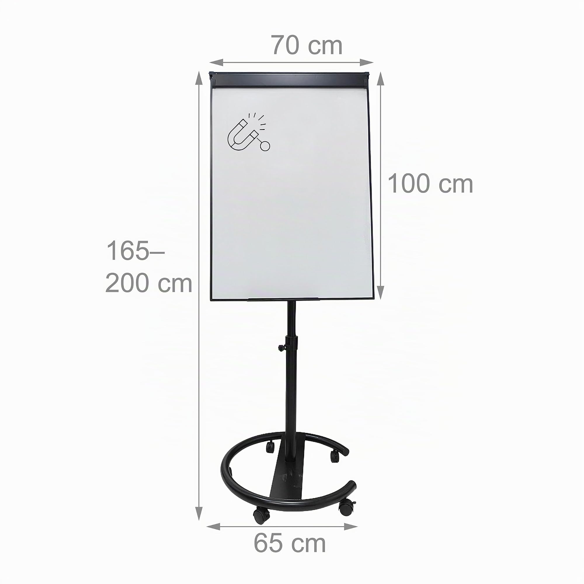 Relaxdays Flipchart Whiteboard, magnetisch, höhenverstellbar, Rollen, Stifte-Ablage, Alu-Rahmen, HxB: 100x70 cm, schwarz