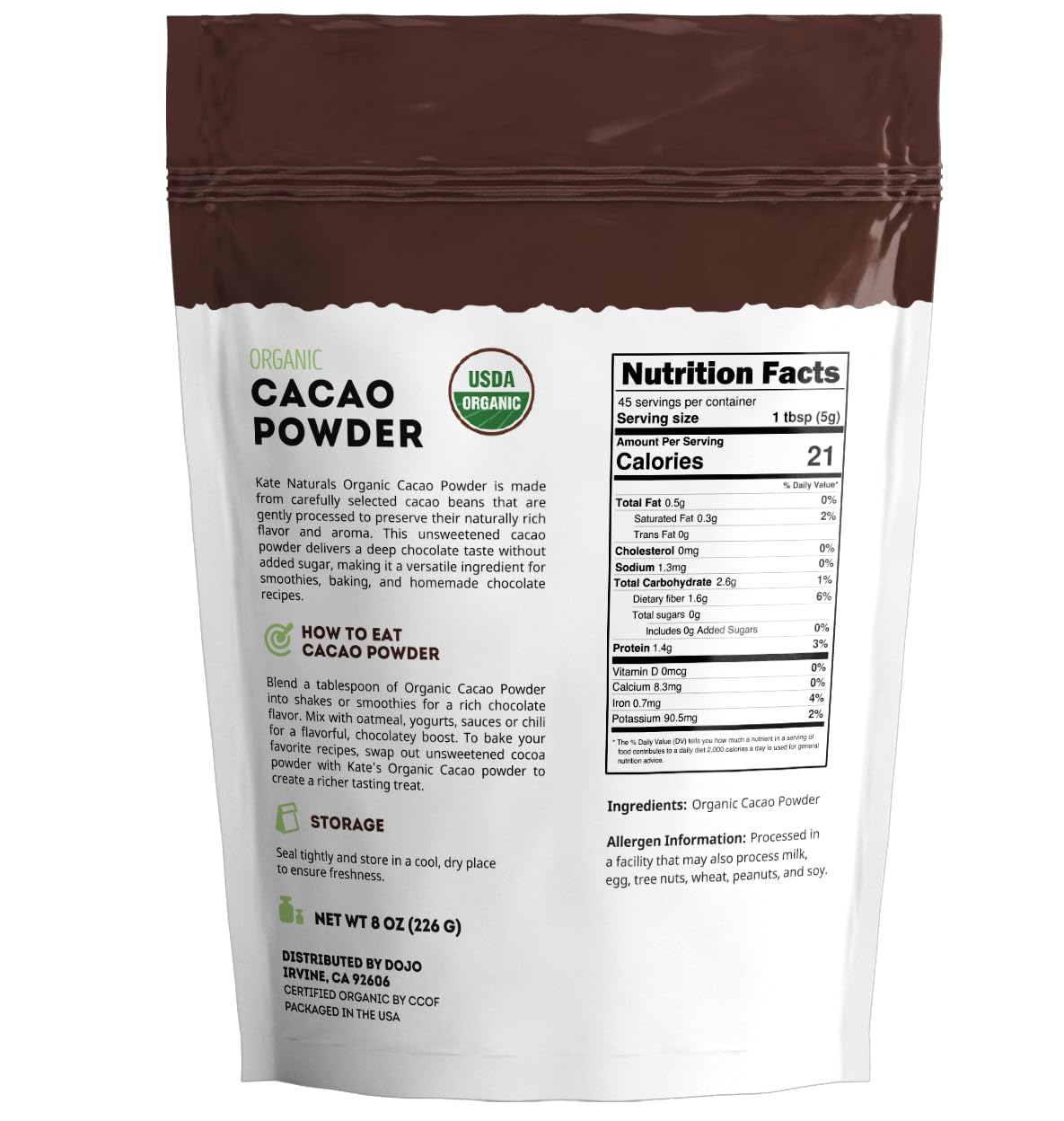  Organic Cacao Powder, Unsweetened for Coffee & Smoothies, 8oz thumbnail