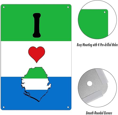 Miniatura 4 de Letrero de metal con texto en inglés "I Love My Country Sierra Leona" de 12 x 18 pulgadas, letrero de metal de aluminio para decoración de cueva,