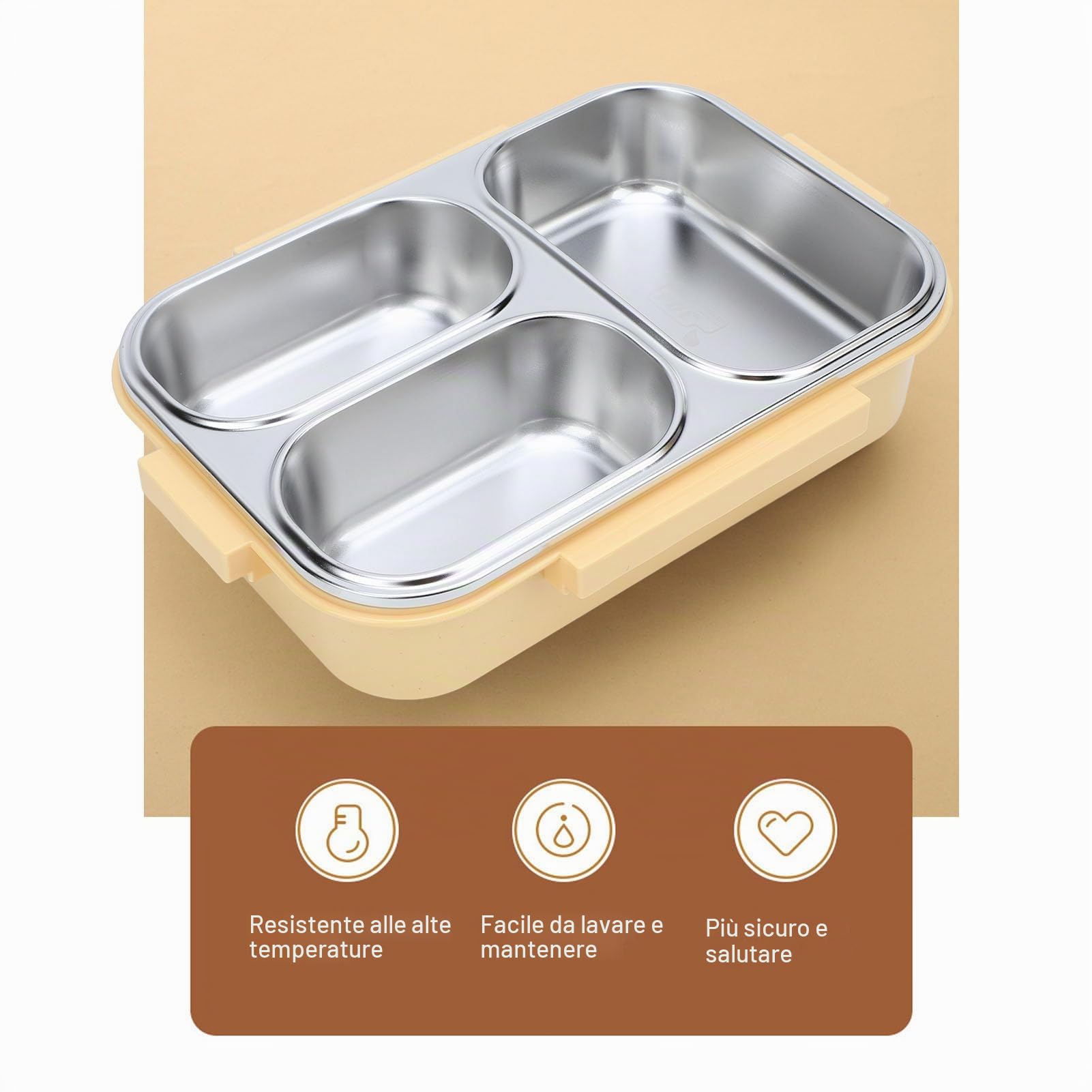 Ejoyous Lunch Box in Acciaio Inox, Lunch Box per Bambini con Scomparti, a Prova di Perdite, Box Riscaldato per Picnic, Scuola, Lavoro, 1200 Ml (YELLOW)