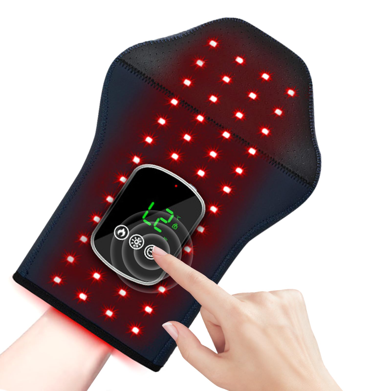 Rotlichtlampe Handschuhe, Rotlichttherapie-Handschuhe für Hände, 100 LEDs 660nm & 850nm, Touchscreen, 5 Modi, 3 Temperaturstufen, Timer-Funktion, Elektrische Handmassagegerät für Hände, Finger