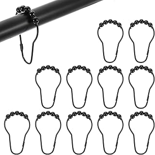 uxcell 12Pcs Shower Curtain Hooks, Metal Roller Balls Glide Shower Rings, Curtain Rolling Shower Lock Hooks for Bathroom Shower Curtain Rods, Rust Proof Smooth Gliding, Black