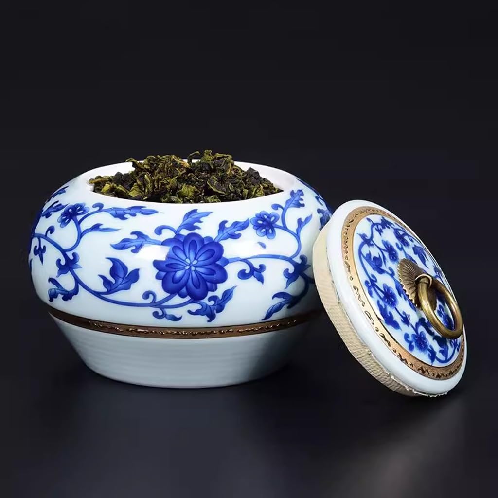 EERINESS Organizer do torebki herbaty pojemnik do przechowywania herbaty ręcznie robiony niebiesko-białe ceramiczne puszki na herbatę, domowe zamknięte puszki na herbatę, nadaje się do przechowywania