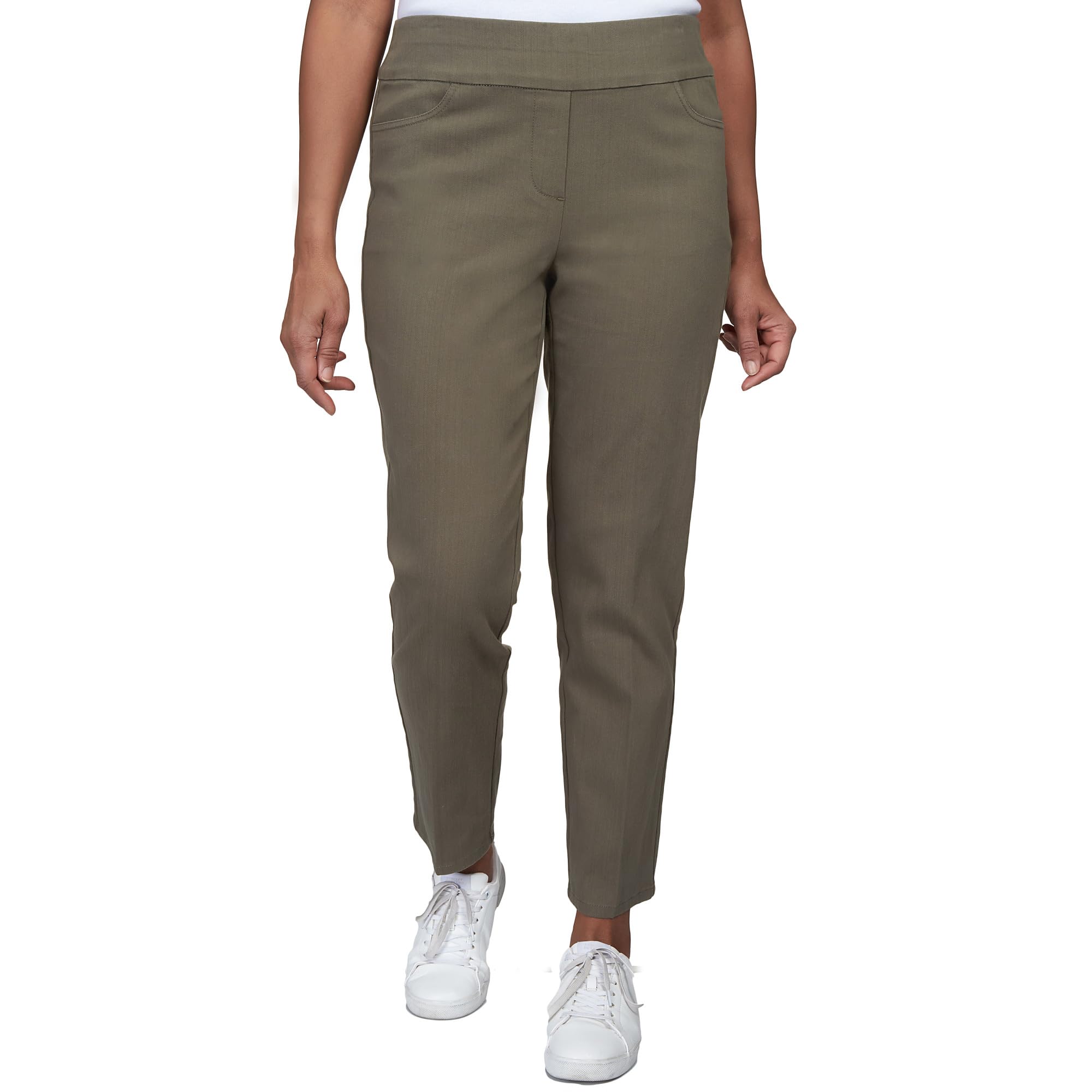 Alfred Dunner Womens Petite Super Stretch Mid- Rise Short Length Pant Size 18P Olive