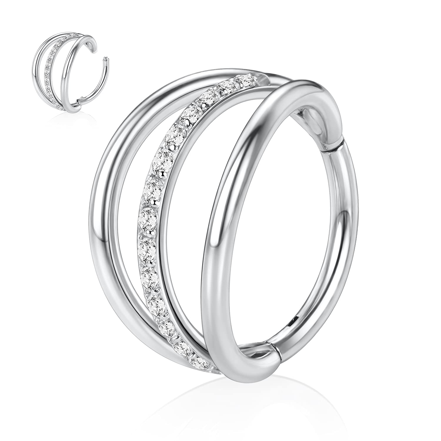 hengkaixuan Triple Double Nose Hoop Ring Sleeper Hoop Earring Helix Rook Conch Cartilage Daith Tragus Earrings Septum Ring Lobe Nose Piercing Jewellery for Women — view 78