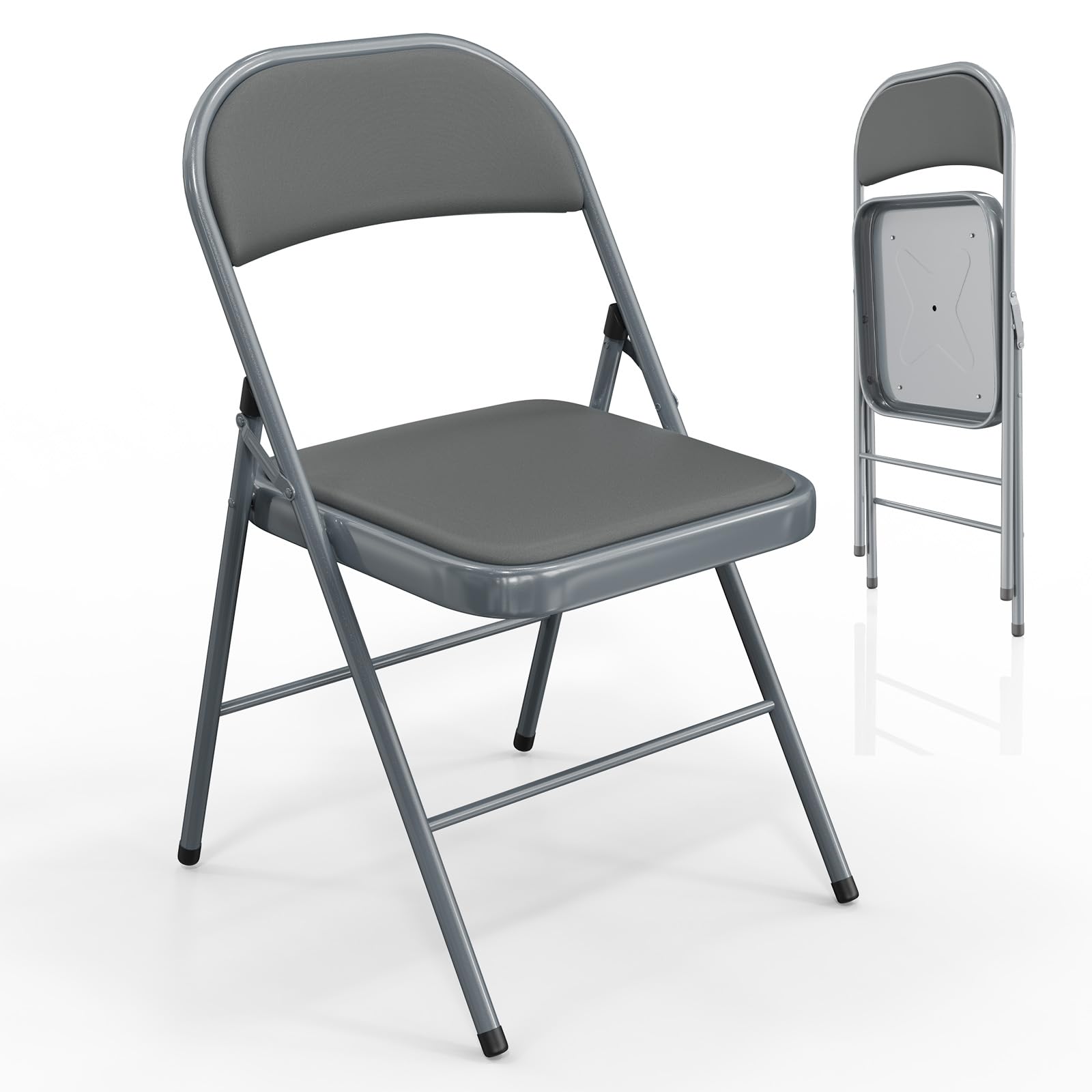 VINGLI Folding Chair, PU Padded Foldable Chair with Steel Frame, Grey โ image 1