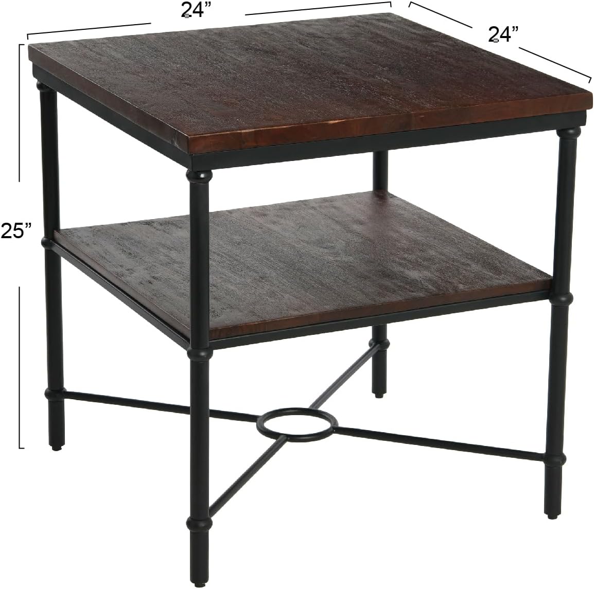 Creative Co-Op Saratoga Rustic Solid Wood and Metal End Table with Storage Shelf, Dark Chestnut Finish