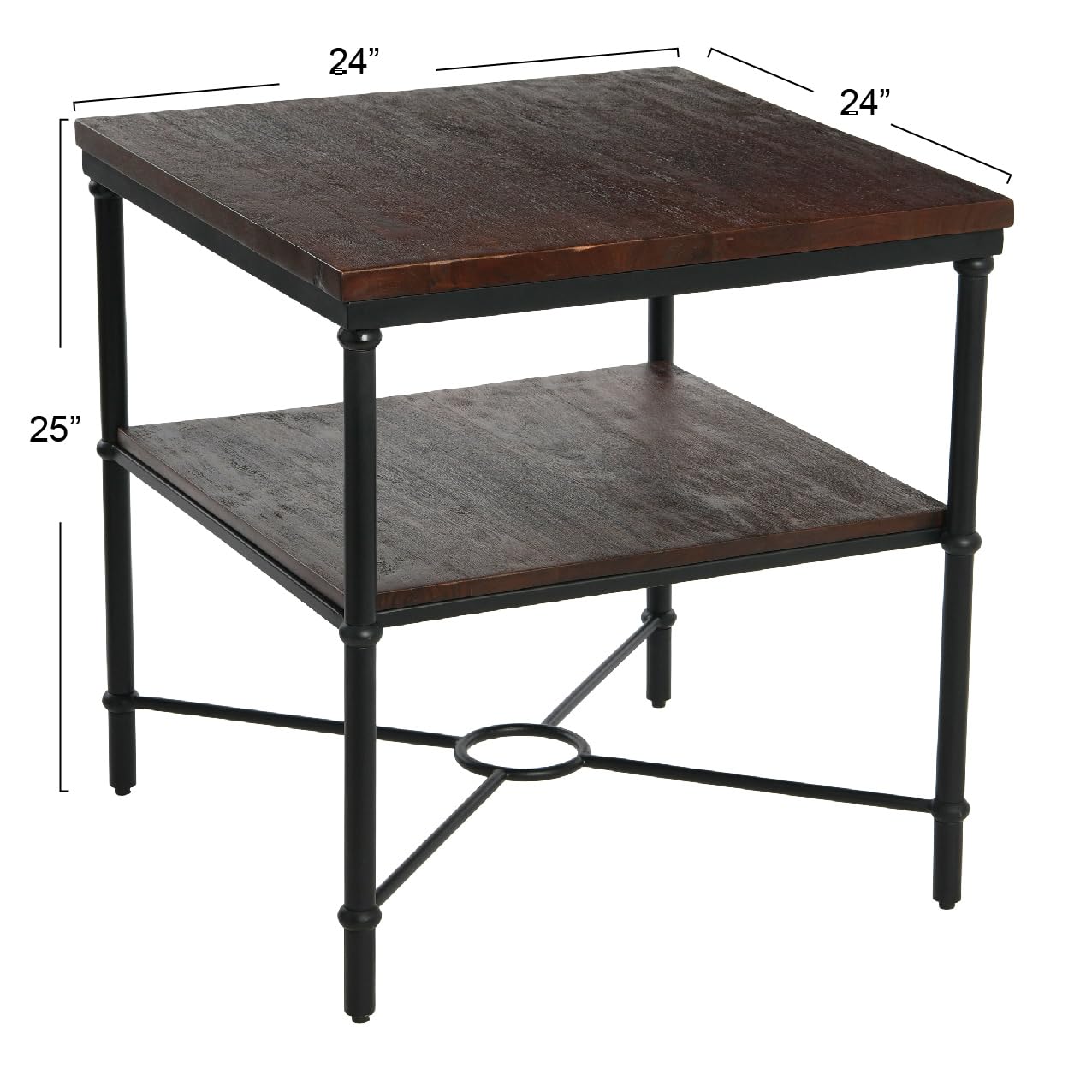 Creative Co-Op Saratoga Rustic Solid Wood and Metal End Table with Storage Shelf, Dark Chestnut Finish