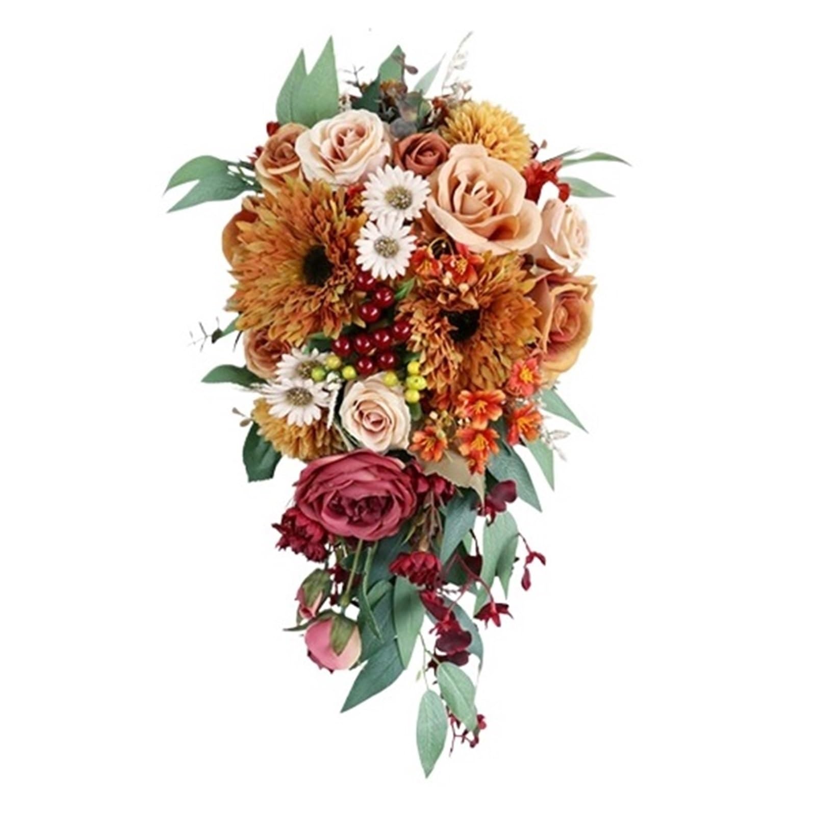 Cascading Silk Wedding Bouquet for Bride Artificial Flower Waterdrop Bridal Bouquets Rustic Wedding Dedoration (Color : Burnt Orange)
