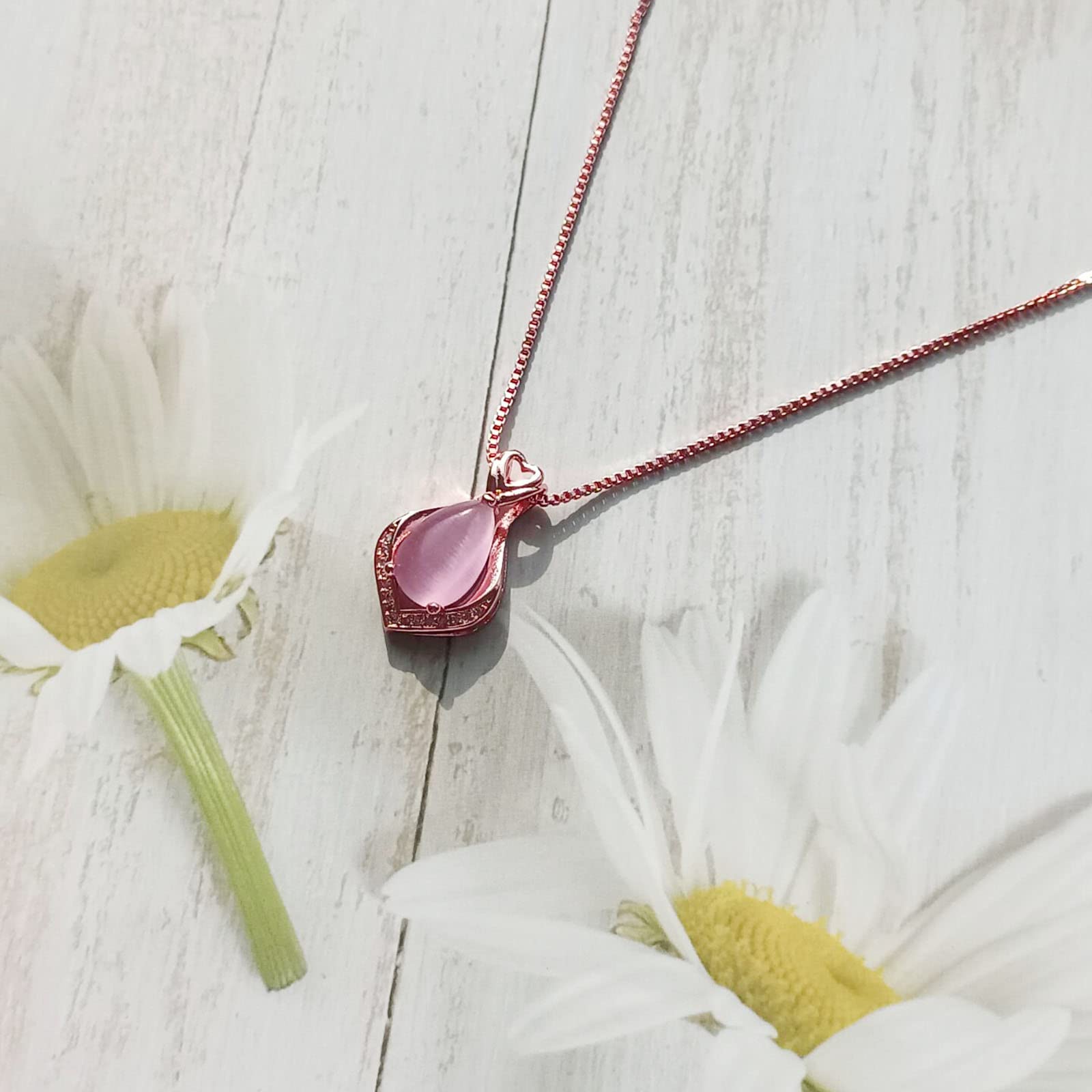 Collana Con Ciondolo Quarzo Rosa A Goccia - Pietra Naturale Guarigione, Catena Oro Rosa, Regalo Donna - 3