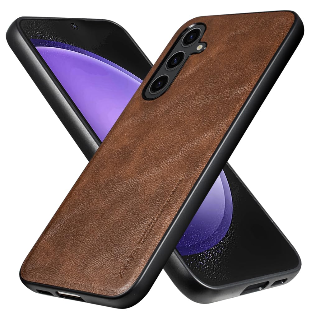 X-level for Samsung Galaxy S23 FE Case, Thin Slim Premium PU Leather Soft TPU Bumper Shockproof Protective Phone Cover for Samsung S23 FE 2023 (Brown)