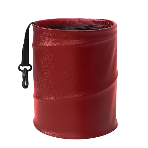 Miniatura 1 de FYY Basurero para automóvil, capacidad de 1.0 galones, material de piel sintética, color rojo vino, forro a prueba de fugas e impermeable, se puede