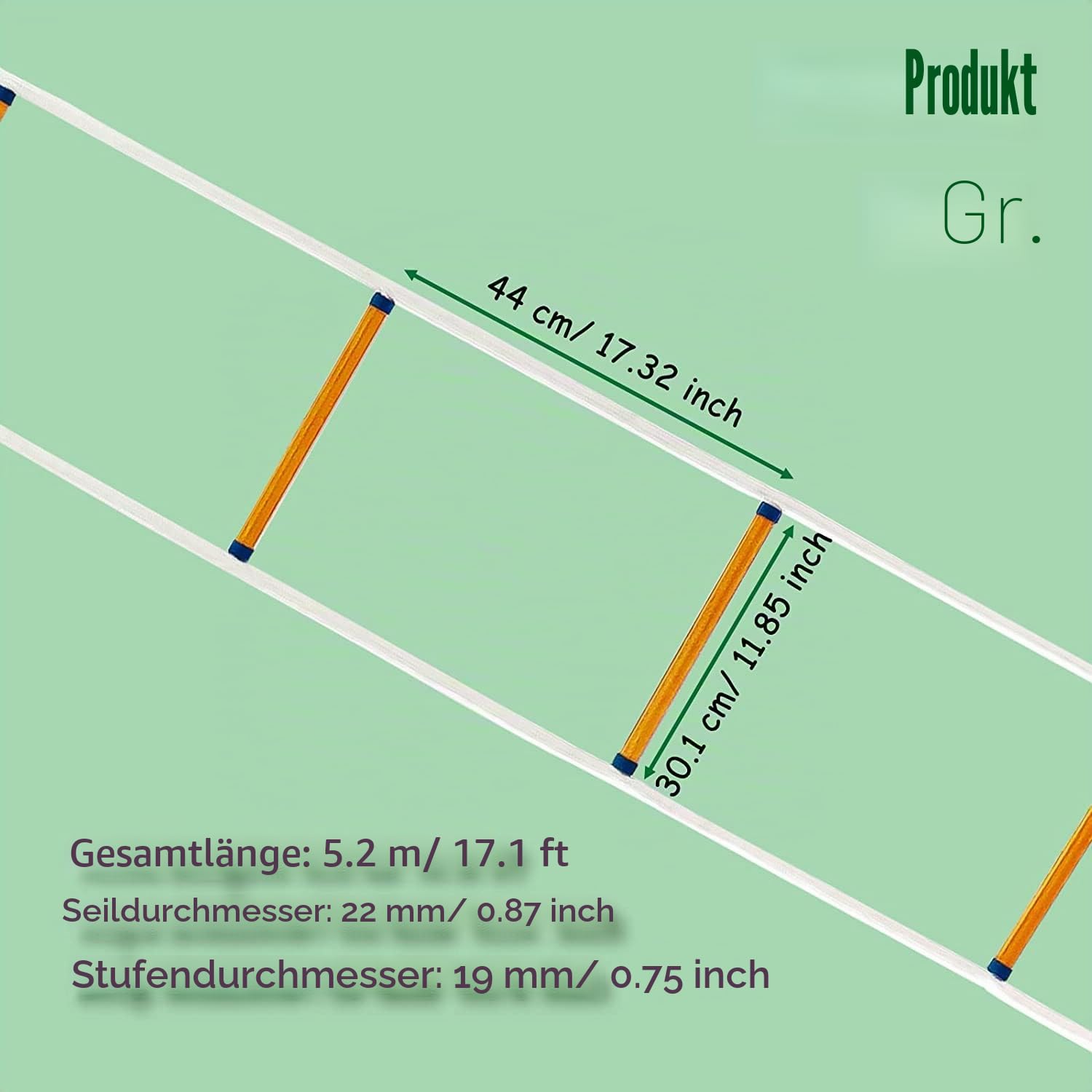 Strickleiter, Feuerfeste Rettungsseilleiter 5.2m mit Karabinern für 2-stöckiges Haus, Baumhaus, Balkon und Geländer, Tragfähigkeit bis zu 900 kg von Poweka