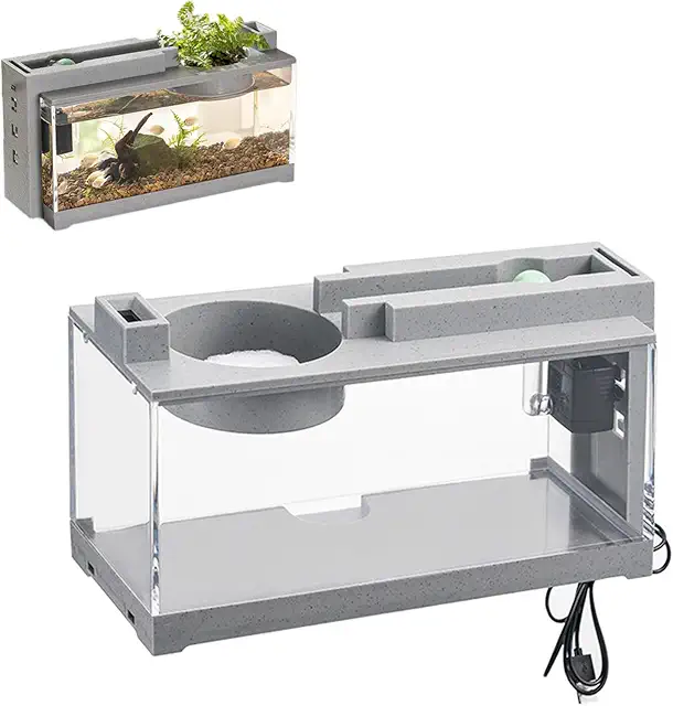 Complete Mini Aquarium Set for Turtles, Fish & Shrimp - Silent Water Pump, LED Light