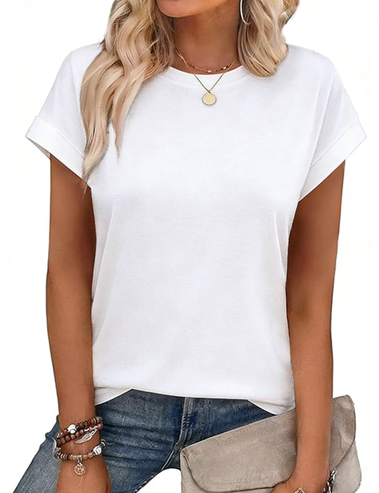 PASUDA Tshirt Damen Tops Sommer Rundhals Oberteile Basic Kurzarm Tee Casual Einfarbig Shirts Business Outfit