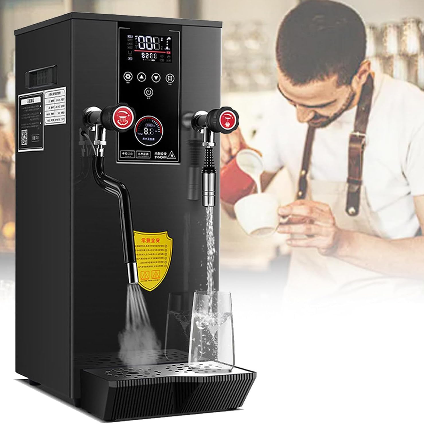 Espumador de leche eléctrico 4 en 1, de acero inoxidable, de 12 l, con pantalla táctil LED, para café con leche, capuchino y leche de frutos secos, color negro.