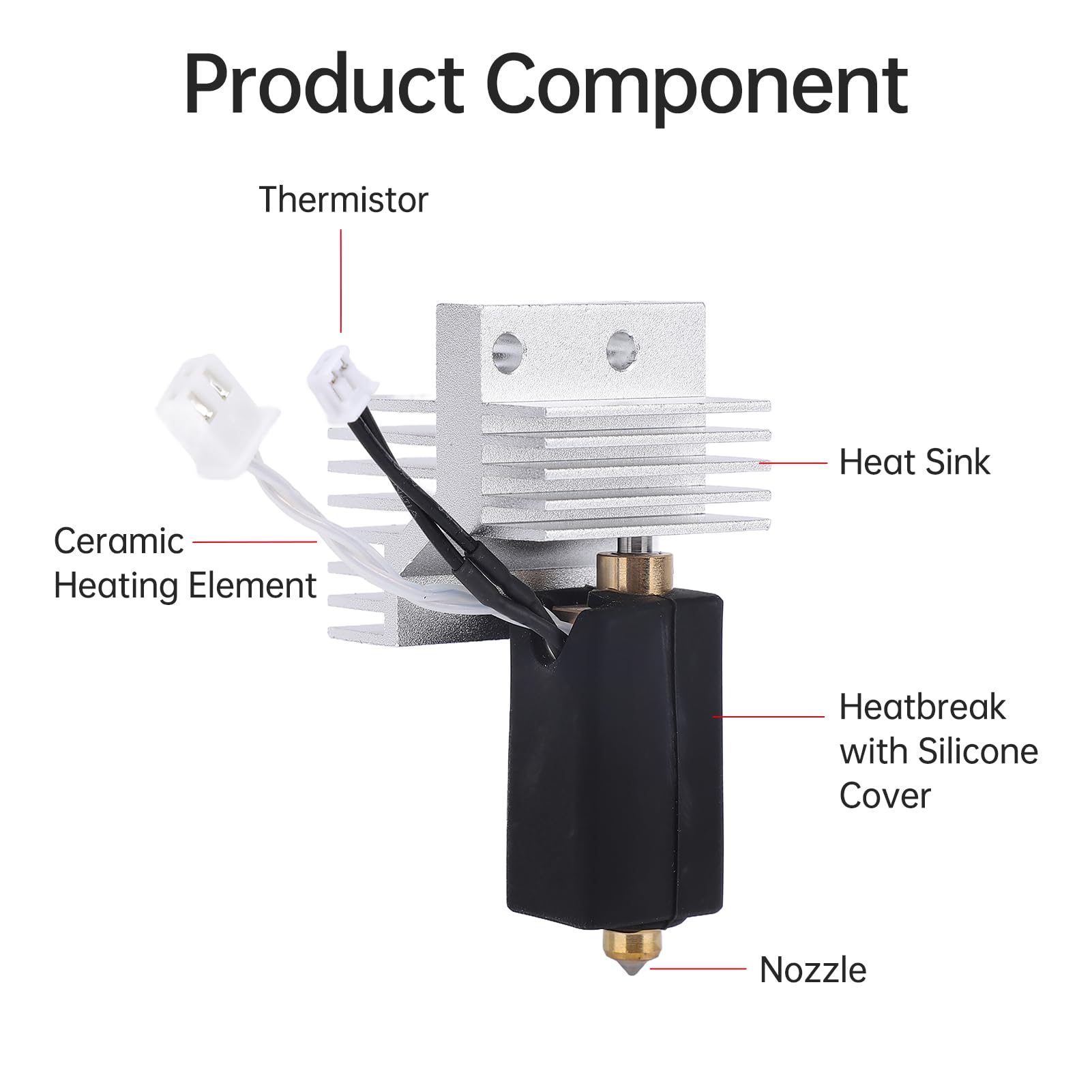 ViaGasaFamido Hotend Kit Premium Keramikheizung Düse aus Gehärtetem Stahl, Kompatibel mit PLA PETG 3D-Druckern 0,2 Mm und 0,4 Mm