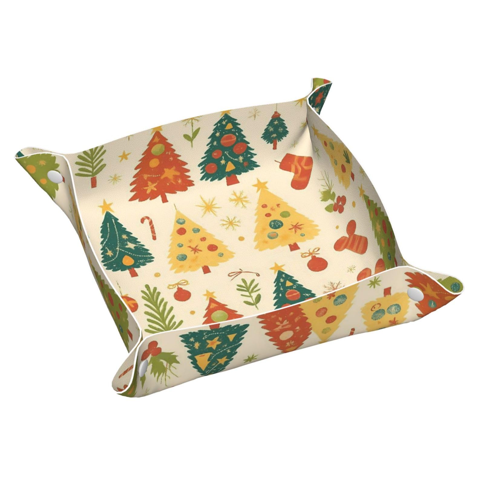 HLBSDM Retro Colorful Xmas Trees Tray Men's Leather Valet Parking Portable Entrance Trays Bedside Storage Box