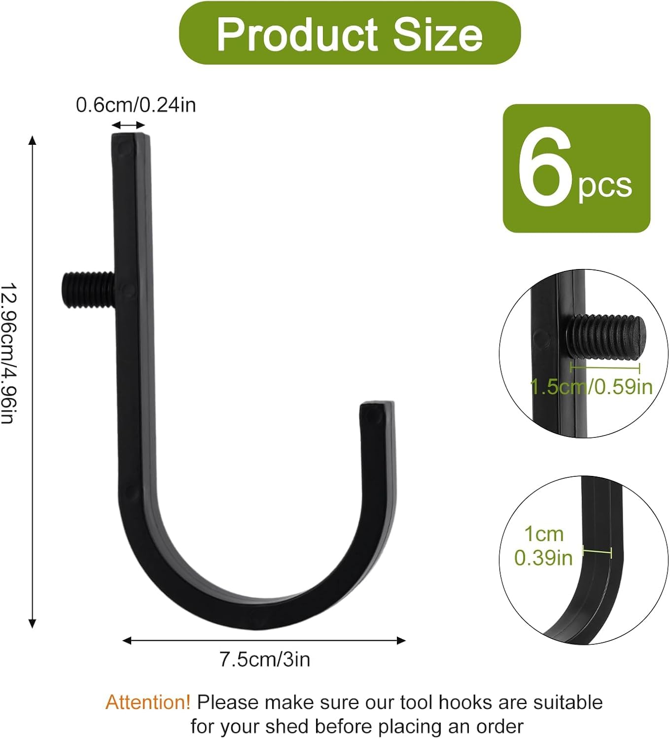Jurtmy 6pcs Storage Shed Hooks for Suncast, Black J Tool Hangers Compatible with for Suncast/for Craftsman Shed Tool Hooks Storage Shed Shelves Accessories