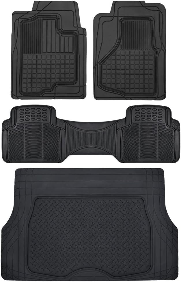 Motor Trend Premium All Weather Rubber Floor Mats for Cars SUV Trucks, Heavy Duty Universal Fit Trim to Fit Protection Floors Liners Full Set (2 Front Mats, 1 Rear Floor Mat, 1 Trunk Cargo Liner) s