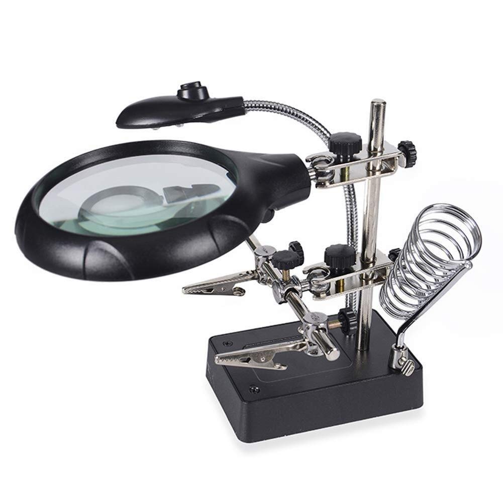 ZJFHEYUO LED Light Magnifier & Desk Lamp 5X,8X10X Helping Hand Repair Clamp Alligator Auxiliary Clip Stand Desktop Magnifying Glasses Magnifying glass